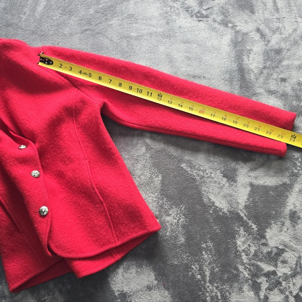 Dean Of Scotland 100% Wool Red Sweater Coat Size Medium - Picture 10 of 12